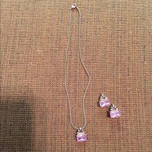 Purple stone necklace and earring set